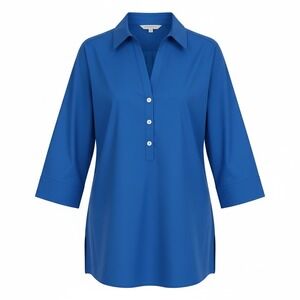 Foxcroft Pamela L S Stretch Malibu Blue Button Up Shirt Tunic Size 14 NEW - CJ